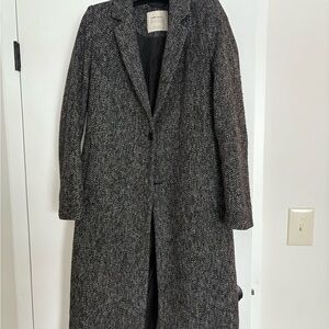Zara Black and White Herringbone Trench Coat